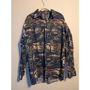 Men's Field & Stream Casual Button Down Shirt L Navy Multi-color